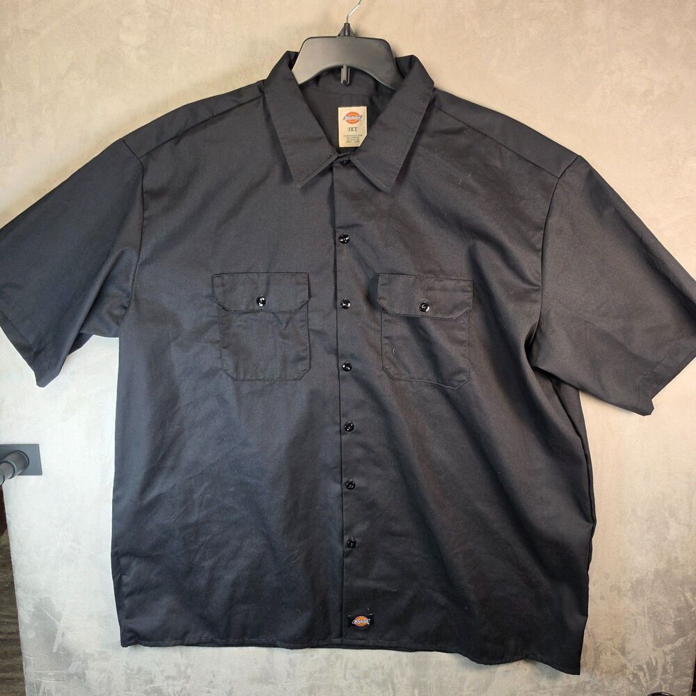 Dickies Men's Short Sleeve Button Up Work Shirt Black Size 3XT Big & Tall 1574